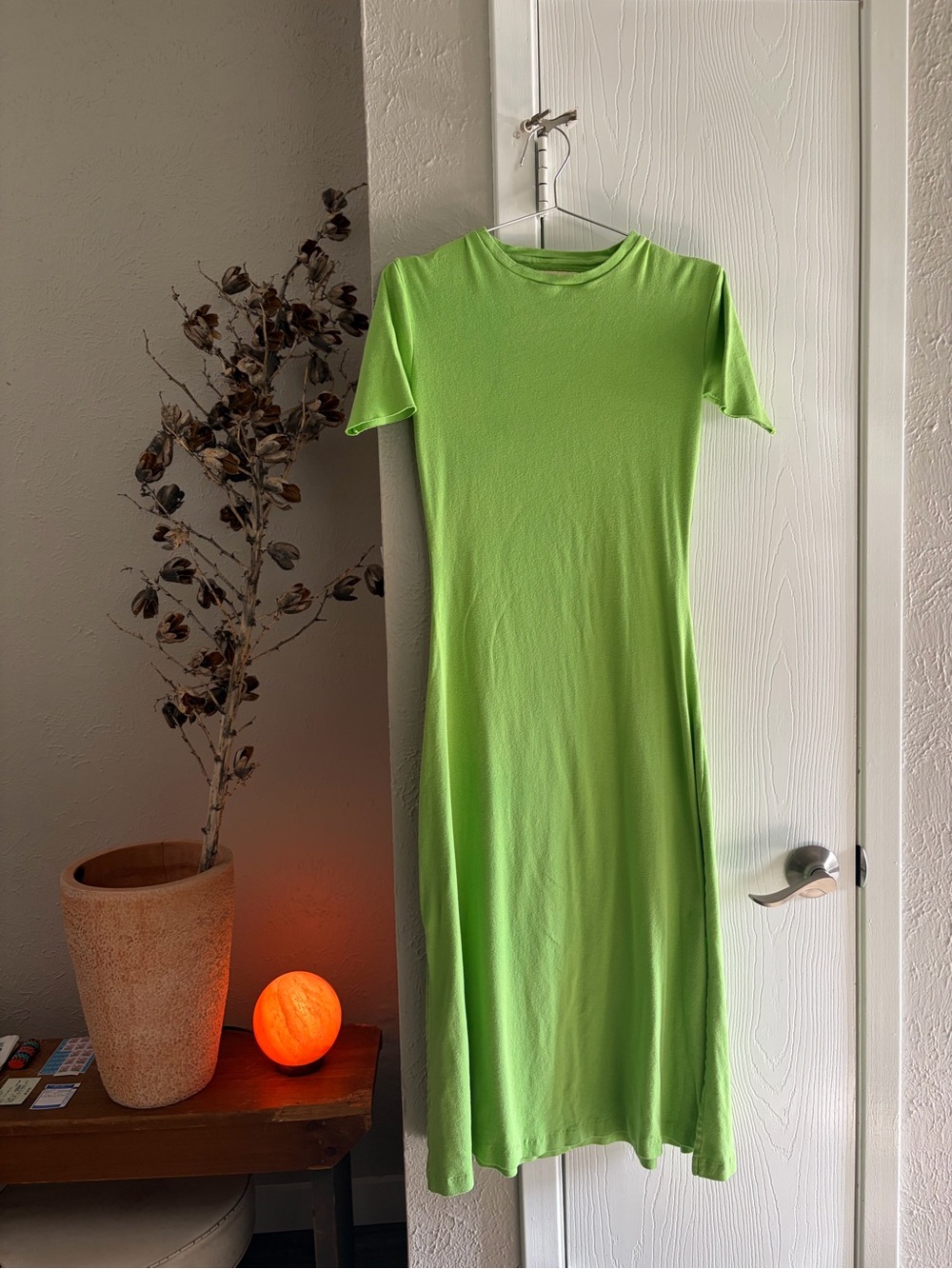 Delfina Balda Fine Rib Short Sleeve Dress in Apple Green